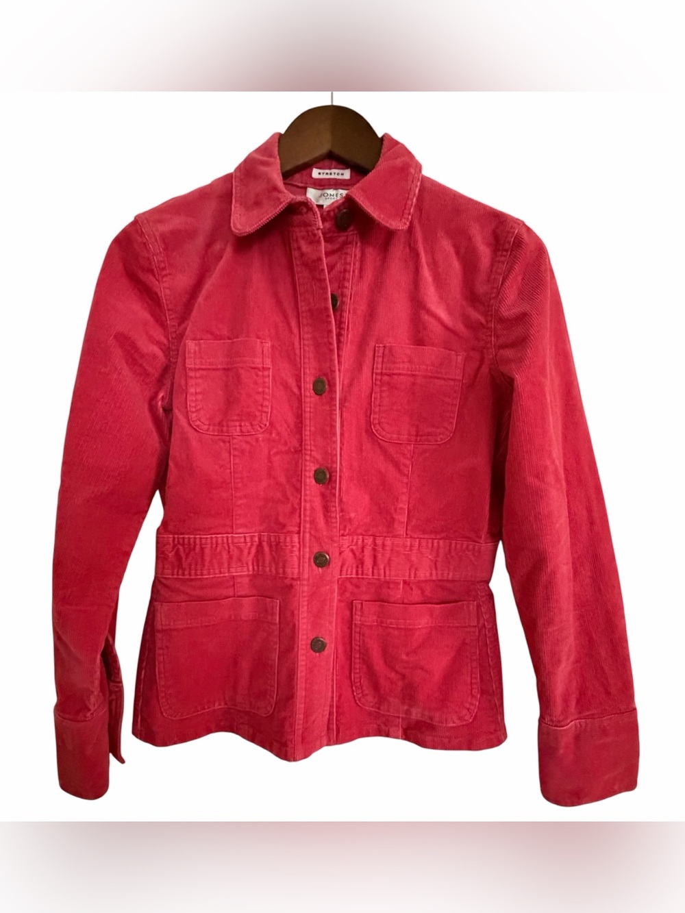 Jones Sport Stretch Corduroy Button Utility Jacket in Raspberry Pink, Size S